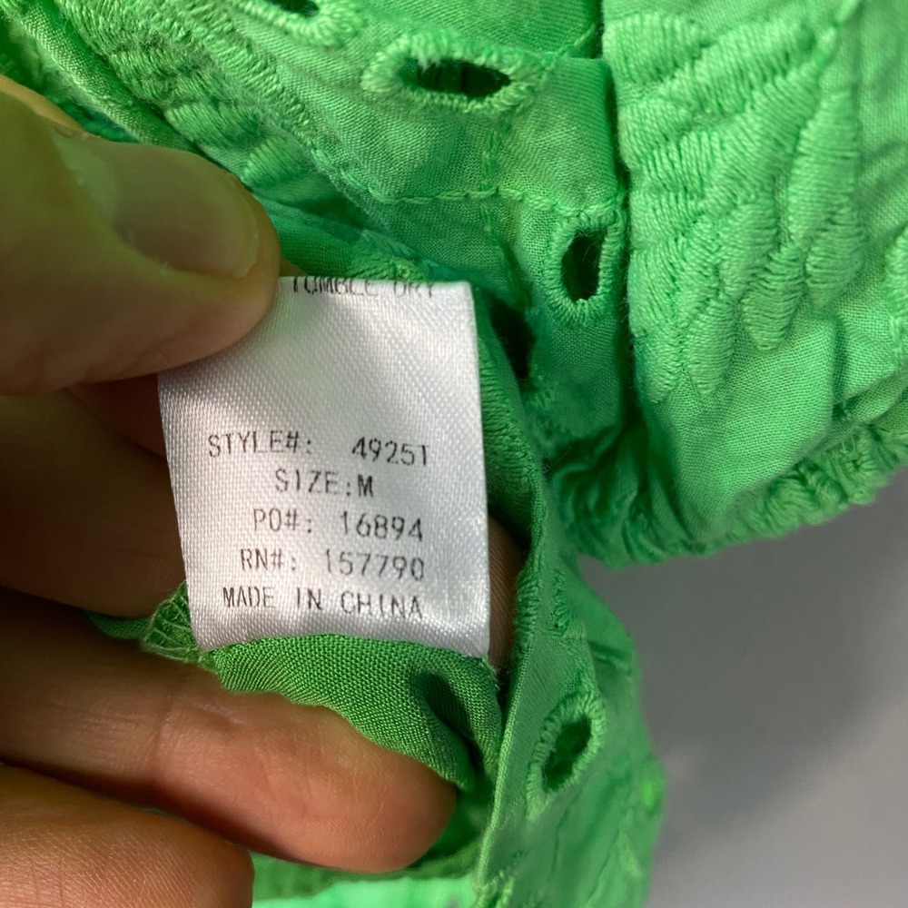 PINCH Green Eyelet Puff Sleeve Ruffle Neck Blouse Medium - Picture 12 of 12